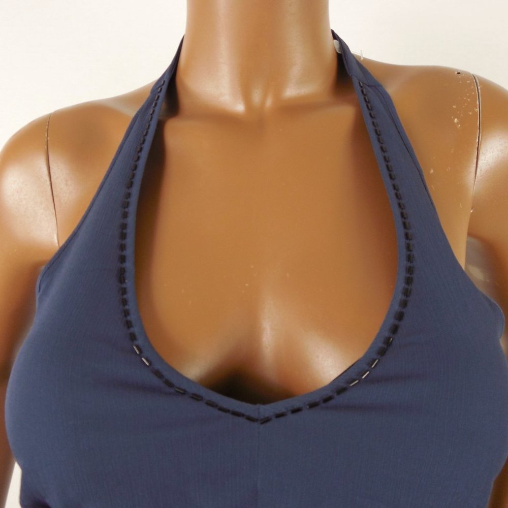 OLD NAVY M Halter Top NWT Beads Lined Chiffon V-Neck Ties In Back Navy Blue - Picture 4 of 11
